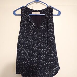 LOFT Navy Starflower Print Sleeveless Blouse with String Ties
